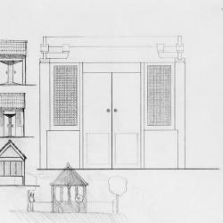 Elevation, detail drawing of The Pig House.