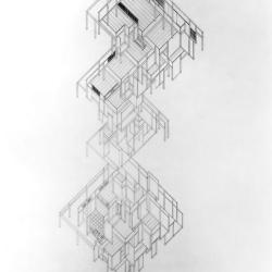 Axonometric drawing of the walls and top of the ceiling, seen from the floor upwards.