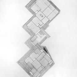 Axonometric drawing of the ceiling and roof seen from the floor upwards