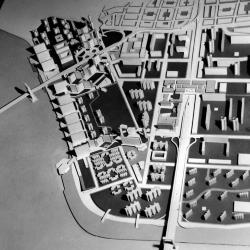View of Project "B" a variant plan by Cooper Union architecture students for reconstruction of Manhattan's Lower East Side. 