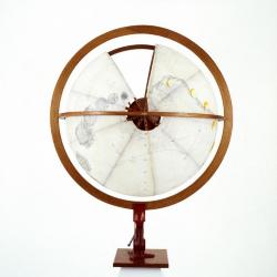 Gyroscope globe, 25 inch radius, nine interior laminated frames, four fiberglass cold molded sheets providing the shell.