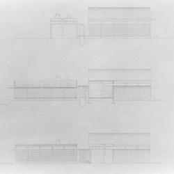 From top: south elevation behind ramp; Fellowship section; south elevation.