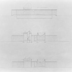 From top: section, north south passage; section through Fellowship Hall and Study Stair; west elevation.