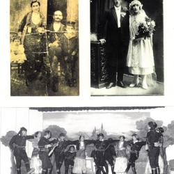 Pontian dancers in Thessaloniki in traditional costume, 1907; Pontian family in traditional costume in Trapezus, Turkey, 1907; Pontian couple on their wedding day in Anada, Russia, 1924.