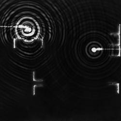 Double-source sonic field reflection study (ripple tank photogram).