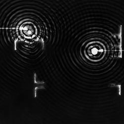 Double-source sonic field reflection study (ripple tank photogram)